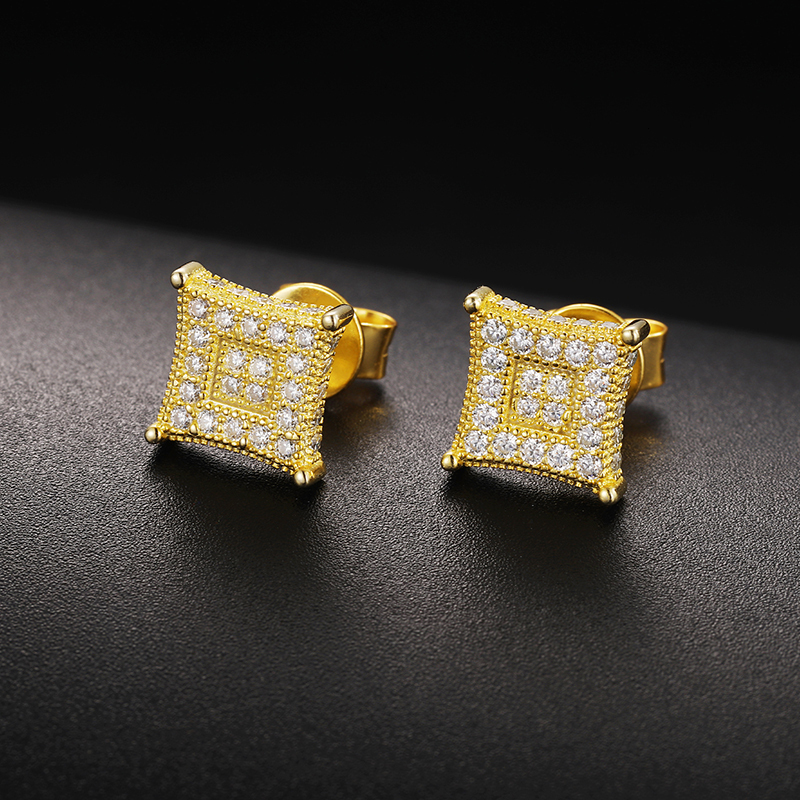 TUHE Unisex Test Passed Square Ice out Moissanite Earring Classic Silver 925 Fashion Earrings Engagement Gift