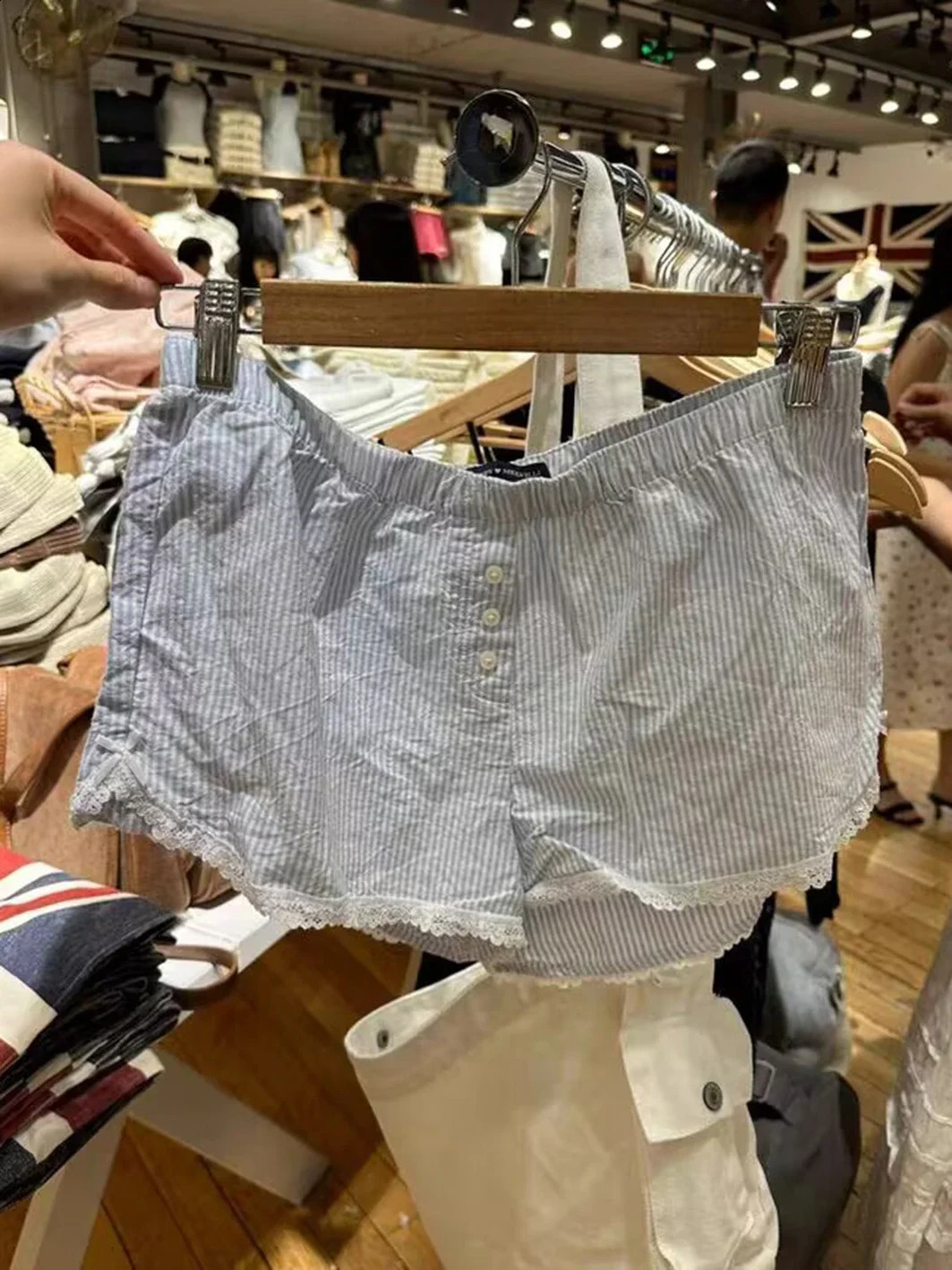 Blue Striped Blouse Shorts Set Woman Lapel Pocket Loose Shirt Drawstring Buttons Straight Short Pants Casual 2 Pieces Set Outfit 250319