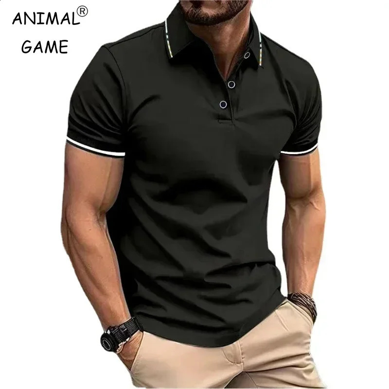 mens short sleeved polo shirt summer Tshirt with breathable collar and basic buttons gym top lightweight loose 250318