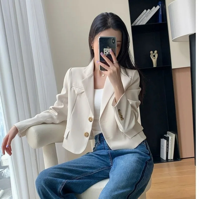 Womens clothing Spring and Autumn simple unique tailored single chest jacket Korean fashion long sleeved slim fit suit 250314