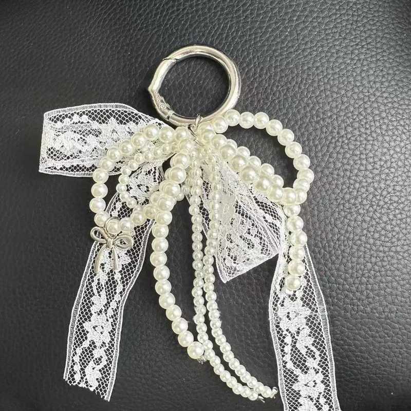 2025 Simulated Pearl Lace Bow Keychain Sweet Pearl Pendant Keychain Womens Handbag Keychain Exquisite DecorationXJ250319