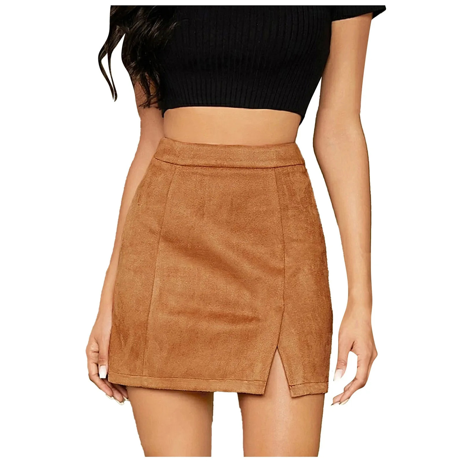 Skirts For Woman WomenS High Waist Faux Suede Side Split Short Skirt Roupas Femininas Traf Women Faldas Mujeres 250320