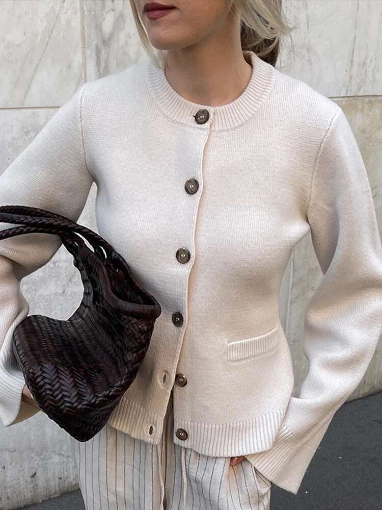 Knit Cardigan Women Casual Slim Round Neck Single Breasted Sweater Female 2024 Autumn Winter Solid Long Sleeves Knitwears Lady