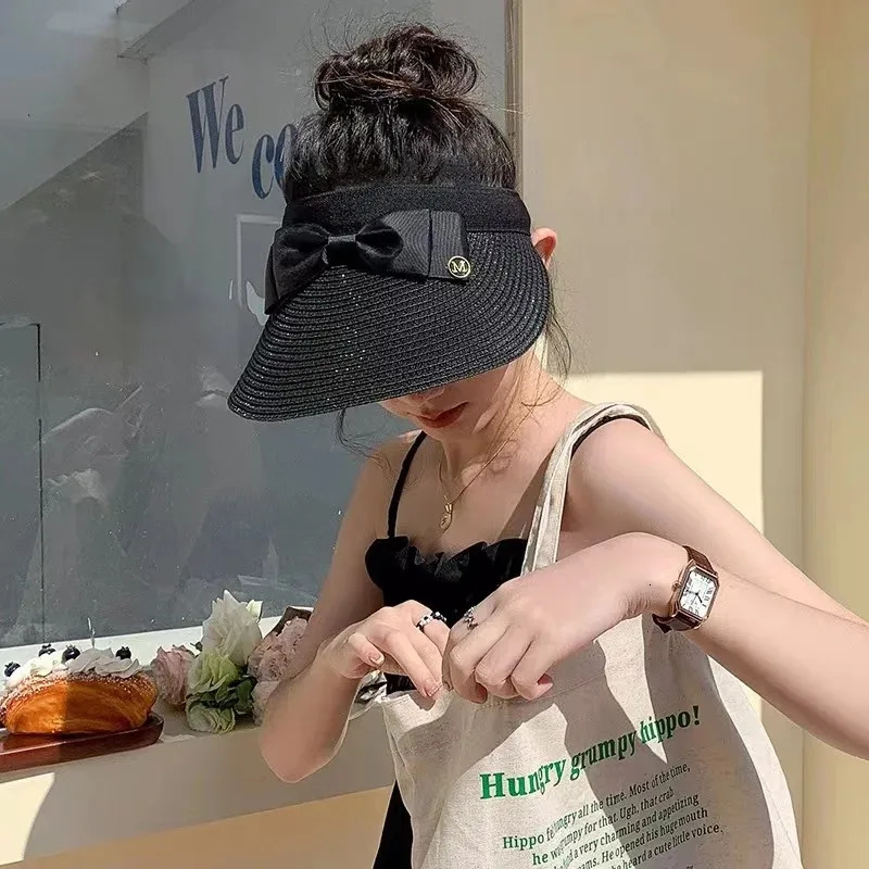 Summer Empty Top Raffia Straw Hat Women Outdoor Travel Beach Sunscreen Anti Uv Riding Sun Hat Girl Big Brim Bow Visor Cap 250320