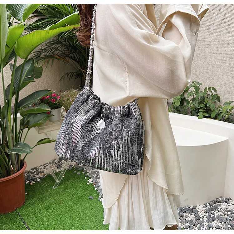 Glitter Chian Womens Cowboy Shoulder Bag 2024 Y2K Trend Korean Fashion Handbags and Wallets Womens Cross body Bucket Bag Y250319