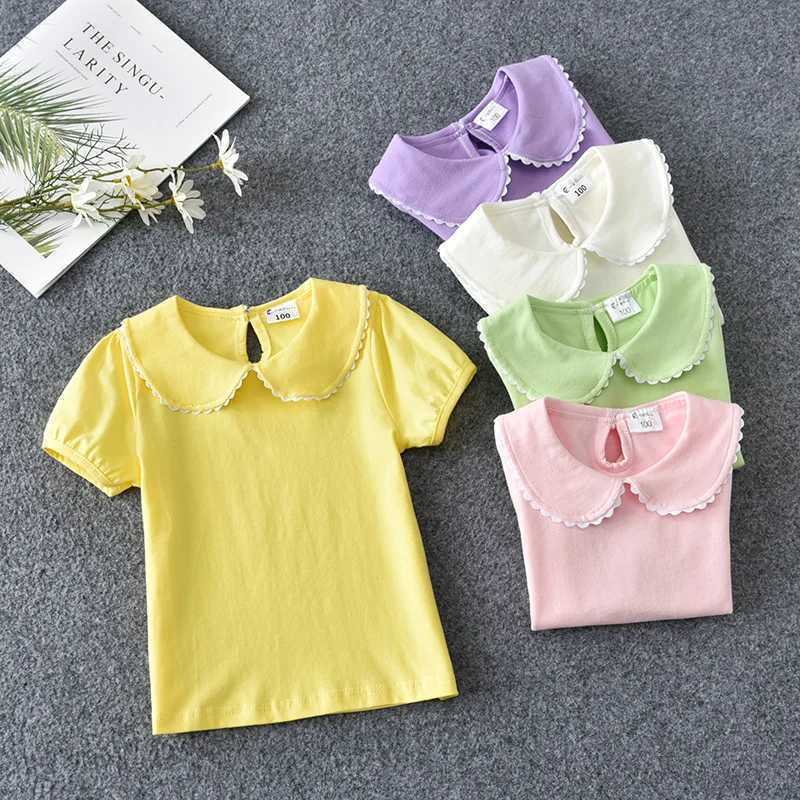 Girls T-shirt summer short sleeved cotton T-shirt Peter Pan collar baby and toddler shirt childrens top childrens clothingT250320