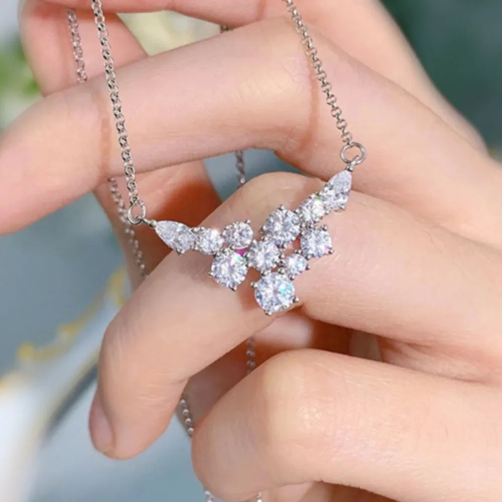 FEOBUR 4.8cttw Full Moissanite Diamond Necklace for Women 100% 925 Sterling Silver Wing Pendant Sparkling Wedding Party Jewelry