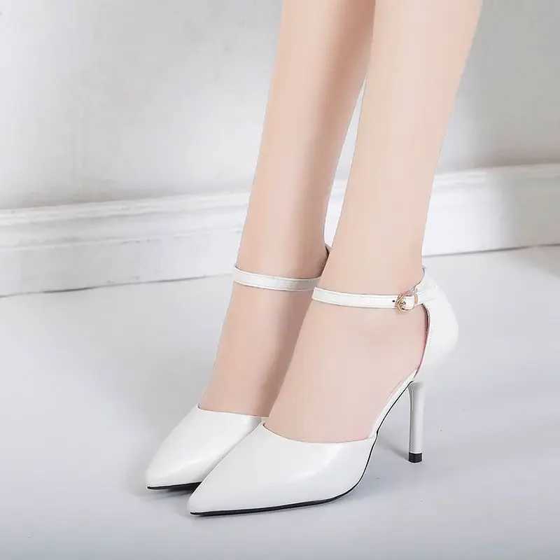 Soft Leather Wens ShoesPointed Toe2024 Spring New High HAnkle StrapCover HeelFem FootwareBig SizeBLACKBEIGE Y250319