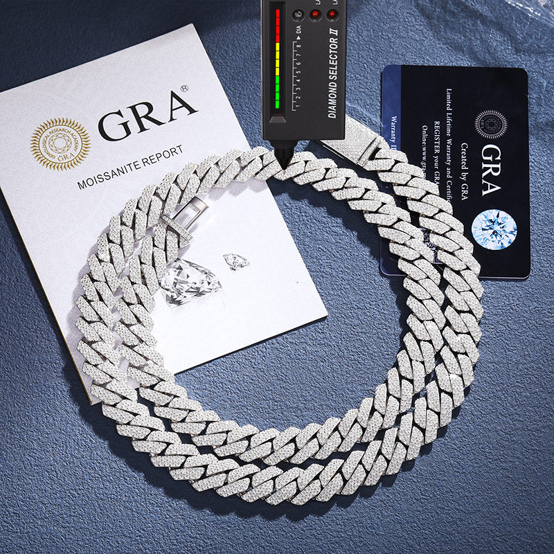 TU HE High Quality Unisex Hip Hop 14MM-23mm Cuban Chain Necklace Moissanite 925 Silver For Men Hip Hop Jewelry