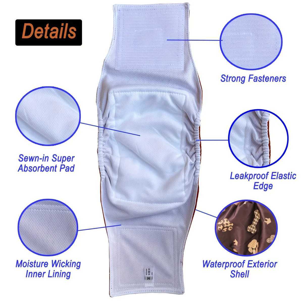 5 Reusable Mens Dog Diapers with Cute Paw Printing Pet Dog Diapers with Abdominal Packaging Leak proof Puppy Training Diapers Sanitary Pants Y250320