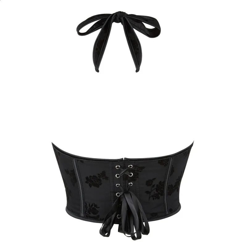 Womens Vintage Floral Overbust Corset Crop Tops Vest Strap Halter Lace Up Boned Bustiers Body Shaper Short Torso Sexy 250319