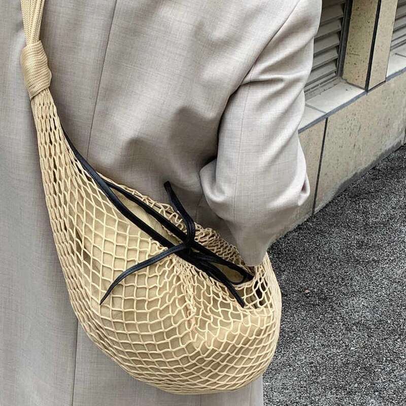 Hollow Out Croissant Mesh Bags For Women Designer Handbag Purse 2024 New Fashion Large Capacity Weave Shoulder Crossbody
