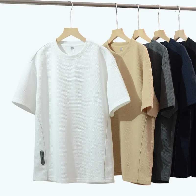 Summer mens solid color loose round neck solid color T-shirt breathableT250319