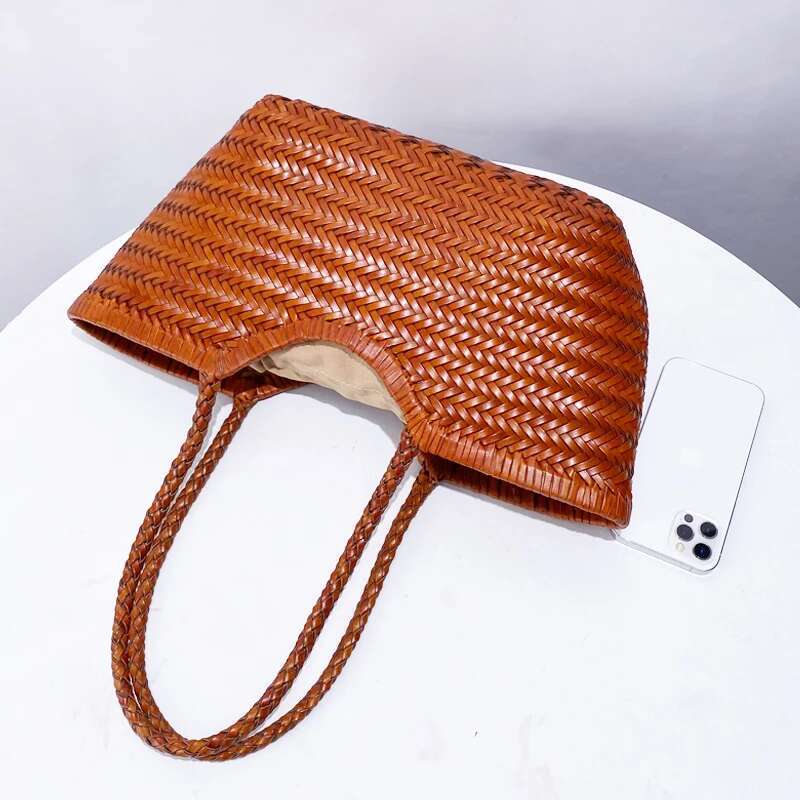 Genuine Leather Cowhide Tote Composite Bags For Women Designer Handbag Purses 2024 New In Casual Weave Underarm Shoulder