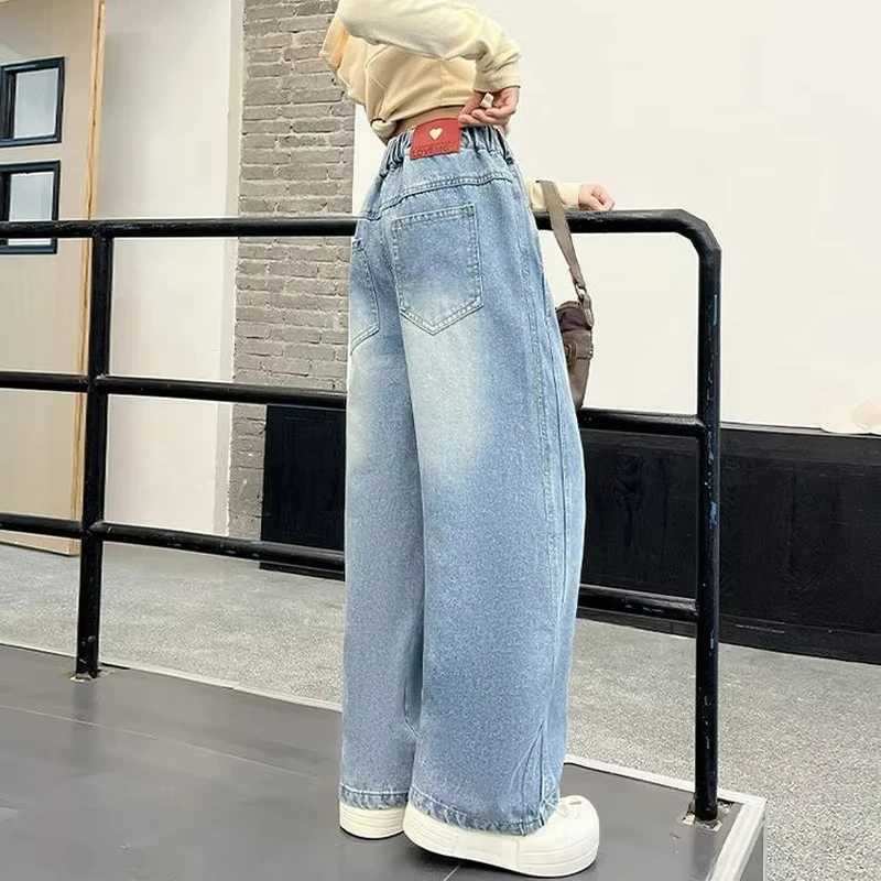 Korean Spring Style Trendy School Girls Retro Jeans Loose Legs Childrens Outdoor Pants Cotton Soft Touch Childrens Cowboy TrousersT2502320