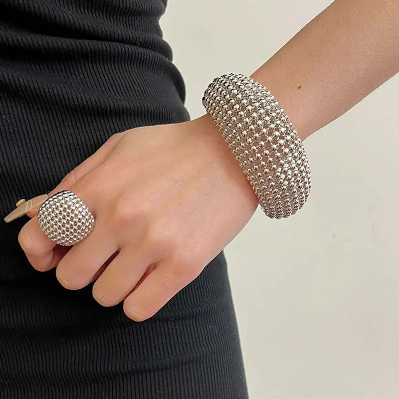 Vintage Heavy Metal Hollow Round Ball Beaded Open Bracelet Bangle for Women Girls Exquisite Trendy Party Jewelry Gifts 250320