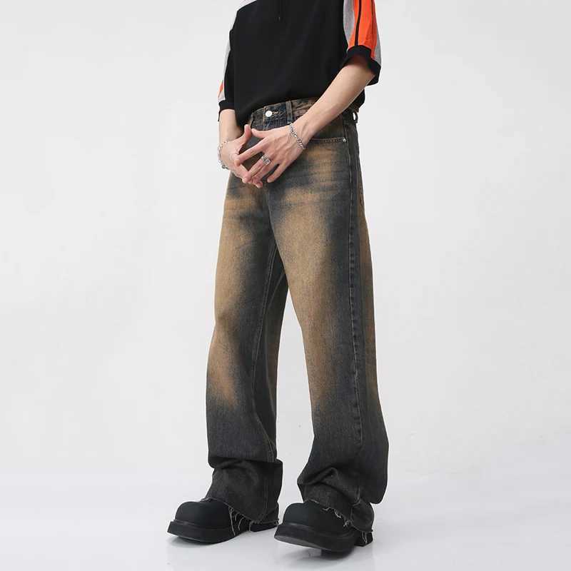 IEFB Retro Mens Burr Jeans Summer New Gradient Straight Denim Pants Street Mens Casual Wide Legs Trousers 9W460T250319