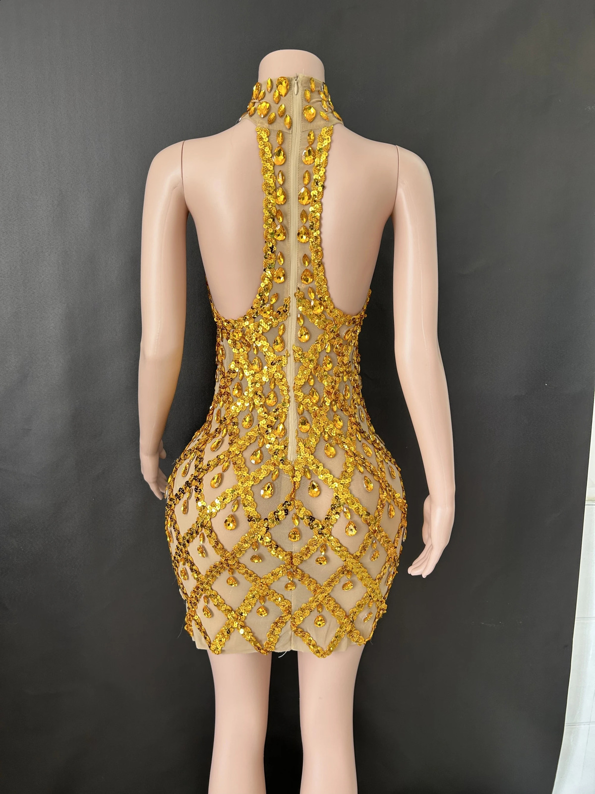 Women Sexy Stage Shining Rhinestone Sequins Dress Evening Prom Birthday Dress Transparent Performance Singer Club Host Dress 7G 250319