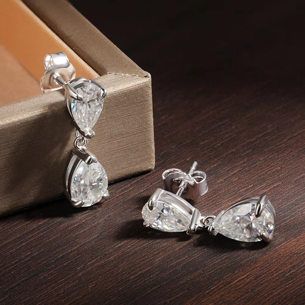 GRA Certified 5cttw Waterdrop Moissanite Drop Earrings for Women 925 Sterling Silver Pear Cut Diamond Stud Earring Bride Jewelry