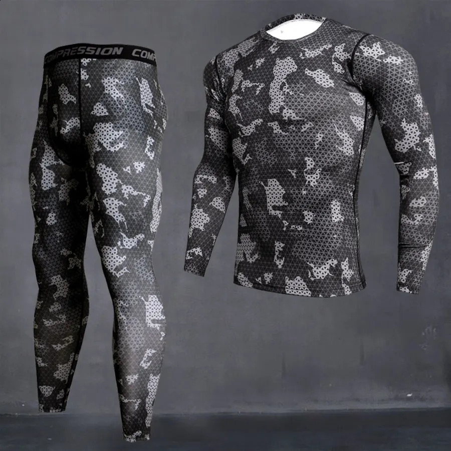 SIZE S-4XL 2pcs / Sets Men Compression Running Jogging Tights Suits Clothes Sport Long T-shirt Pants Gym Fitness Workout Clothes 250319