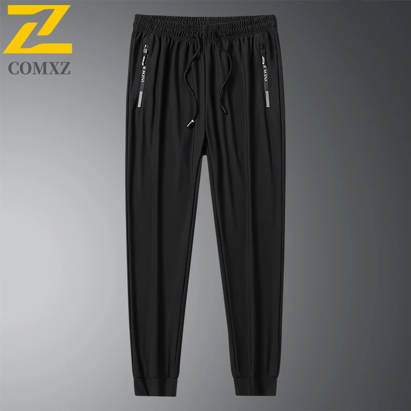 Summer mens thin silk casual pants loose fit plus size quick drying elastic runners 94 long tapered ankle sports 250320