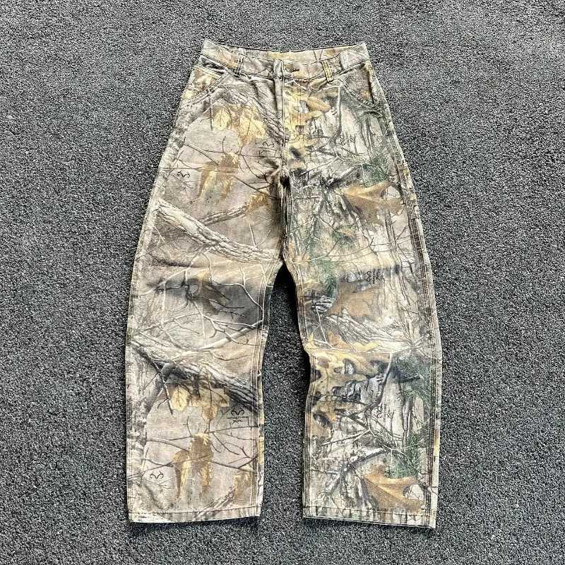 Camouflage cargo pants Y2K New American mainstream hip-hop skateboarding mens street clothing Gothic street super loose jeansT250319