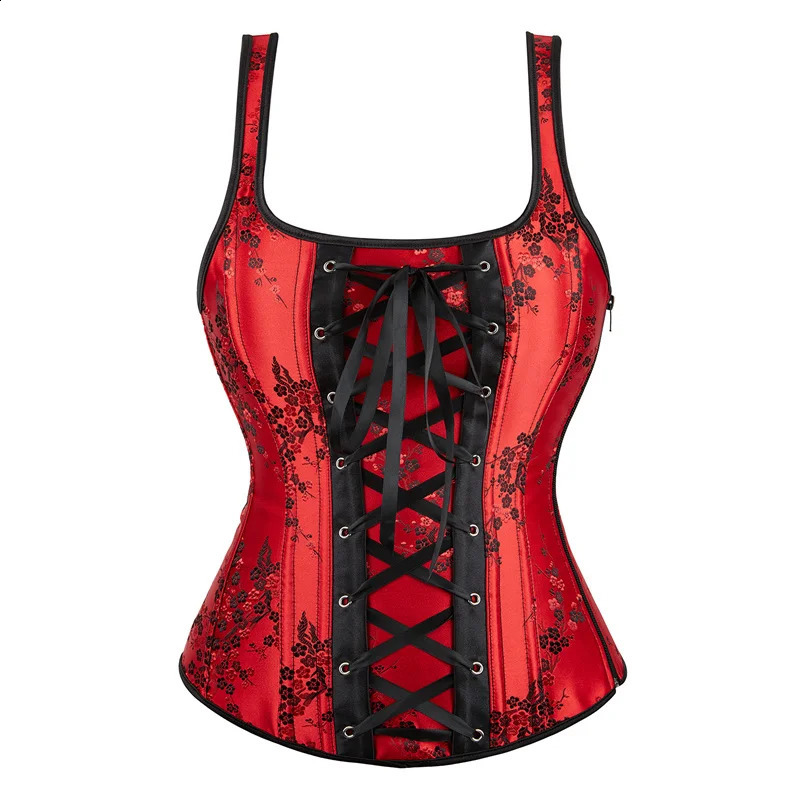 Corset Top Plus Size Sexy Lingerie Women Bustier Strap Embroidery Flower Overbust Corselet Vintage Fairy Burlesque Red Black 250319