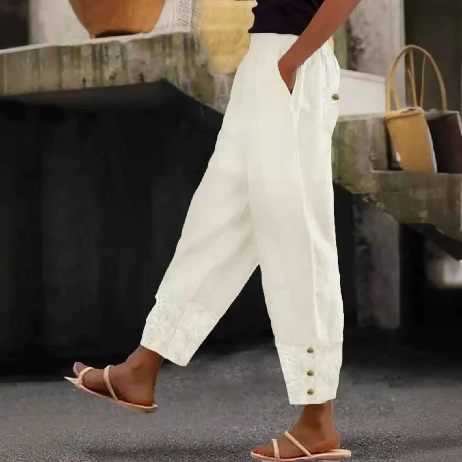 Womens Dr Casual Fashion High Waisted Solid Ladies Trousers With Pockets Summer Baggy Pants Pantalones 2025