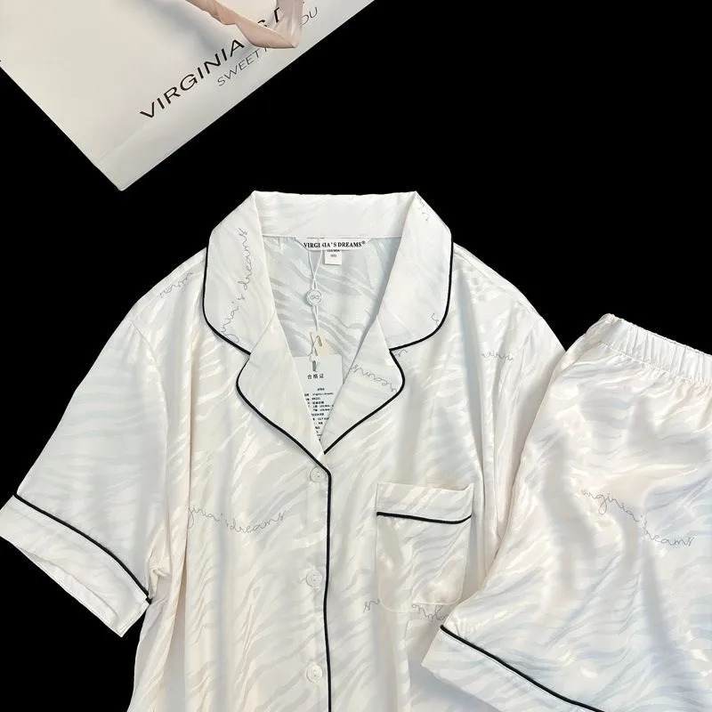 Women Sleepwear Ice Silk Girl Home Wear Cardigan Floral Sweet 2PCS Set Ladies Short Sleeve Shorts Student Pajamas M L Nightwear 250320