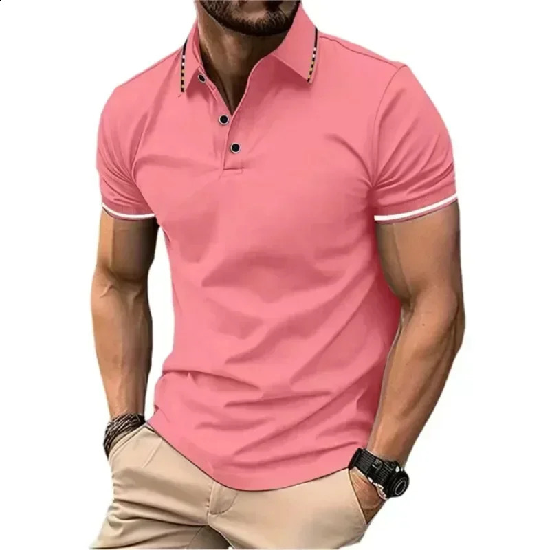 mens short sleeved polo shirt summer Tshirt with breathable collar and basic buttons gym top lightweight loose 250318