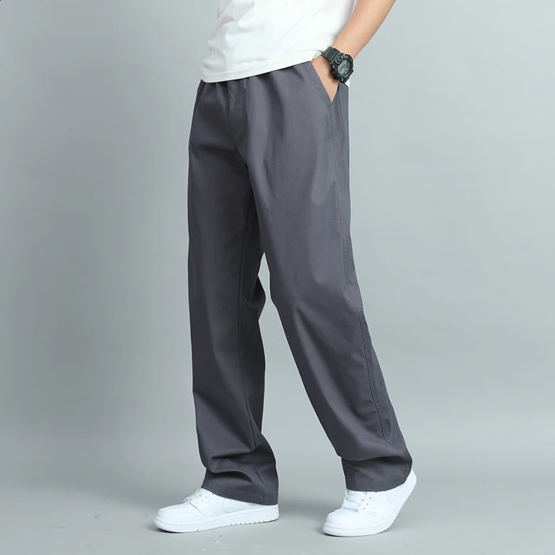 Large mens casual cotton pants loose fit straight with multiple pockets jogging summer and autumn 250319