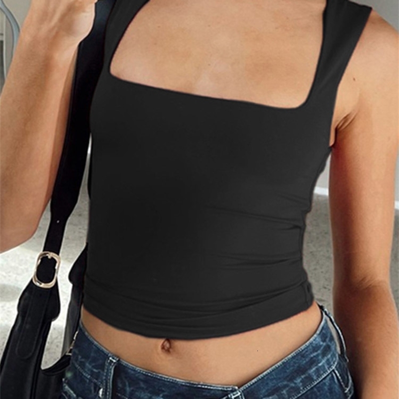 Sleeveless collar crop womens vest top casual Y2K summer 2024 black sexy Tshirt y250319Z