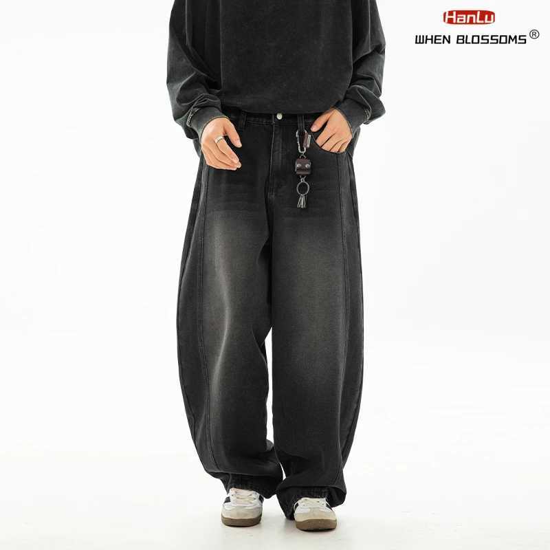 Hanlu 2025 Spring New Mens retro washed oversized jeans separating structural curves from trend brands and loose fashion TrousersT250319