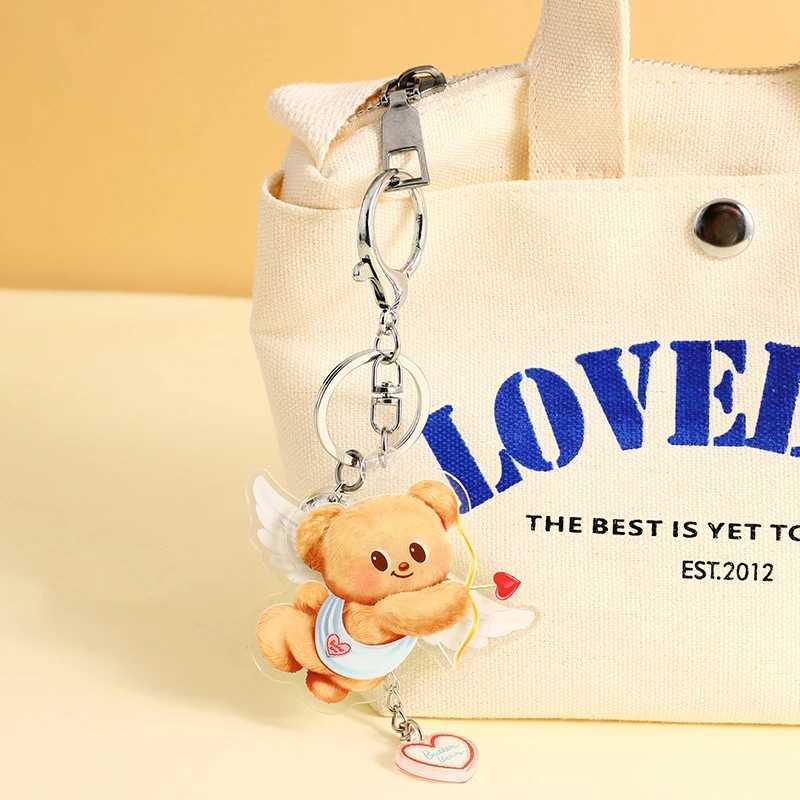 Cute Butter Bear Naughty Cool Pants Bear Hand Rope Heart shaped Keychain Pendant Angel Donut Bear Recording Speaker Toy Bag KeychainXJ250319
