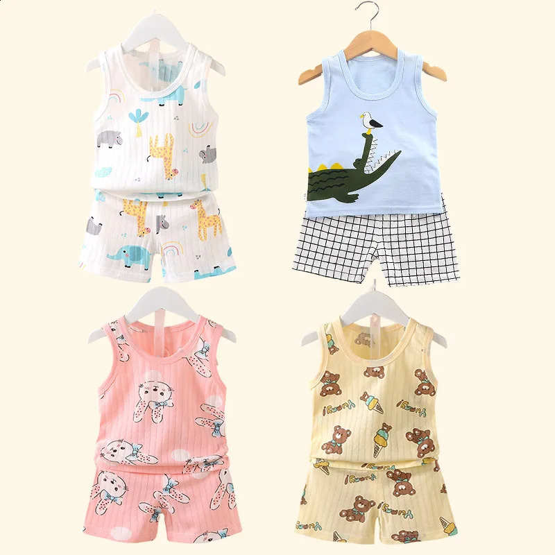 Childrens Clothing Print Sleeveless Tops Shorts Cute Breathable Kids Summer Vest Set Tank Top for Baby Children 250312