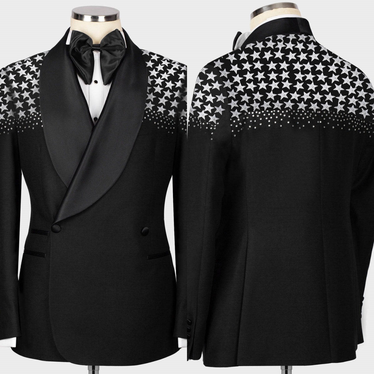Formal Wedding Tuxedos Beaded Star Men Suit Shawl Lapel 2 Piece Set Jacket Pants Fashion Groom Business Blazers Customized