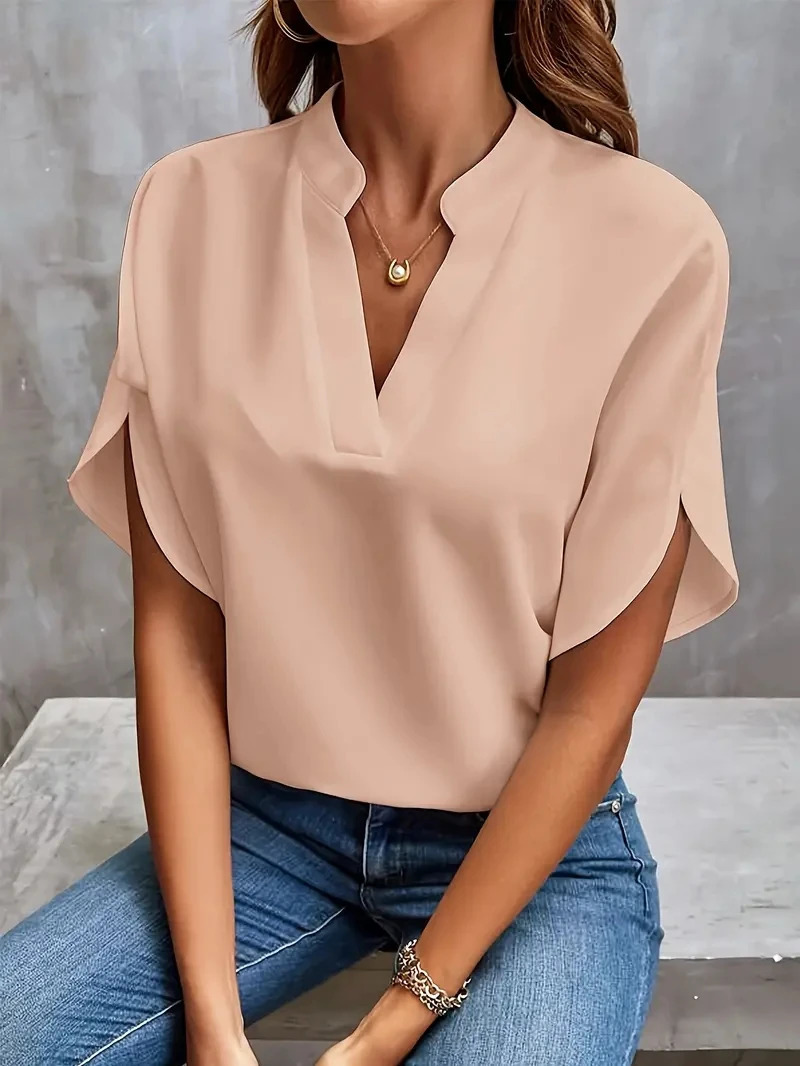 Women Elegant Solid Chiffon Blouse Spring Summer Casual Long Sleeve V Neck Loose Shirt Office Lady Tunics Oversized Tops 250320