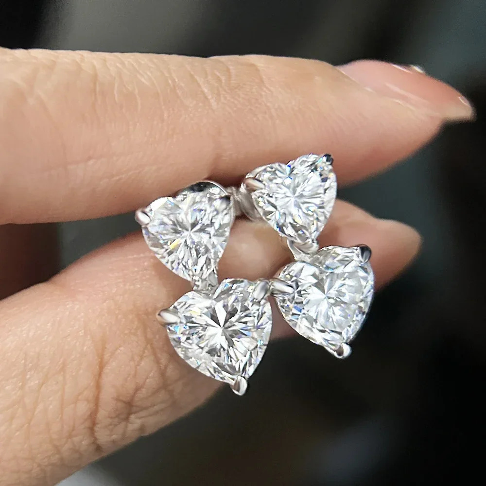 FEOBUR 3/6cttw Heart Cut Moissanite Drop Earrings for Women Certified S925 Sterling Silver Sparkly Diamond Earring Bride Jewelry