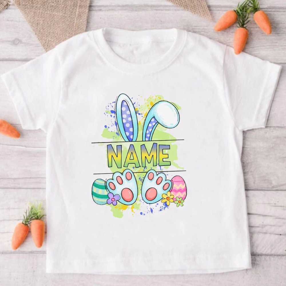 Personalized Bunny Kids Easter T-shirt Custom Name Child Shirts Tops Boys Girls Shirt Easter Party Outfits Toddler Holiday TeeT250320