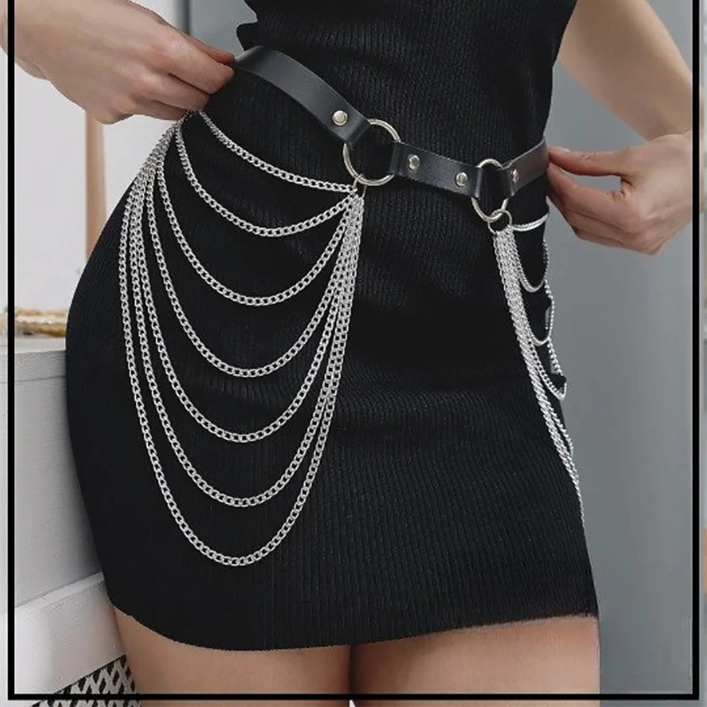 Plus Size Leather Harness Belt Sexy Waist Seal With Chain Body Bondage Fashion Punk Gothic Clothing Suspende Waist Accessories 250320