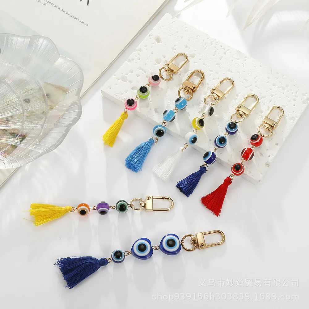 Fashion Blue Devils Eye Keychain Lucky Talisman Tassel Keyring Package Pendant Womens Car Keyring Keyholder GiftXJ250319