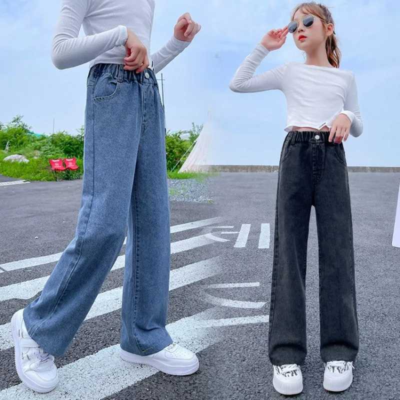 Teenage Girls Jeans 2025 Spring Autumn Casual Fashion Loose Blue Kids Legal Wide Pants School Children Trouser 6 8 10 12T250326