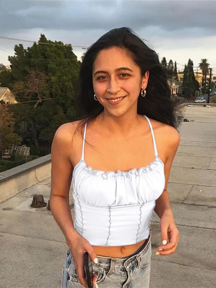 Sexy Summer Women Ruffles Tank Top Fashion Ladies Sleeveless Strapless Ruched Slim Crop Camisole Female Clothing Tanks 250319
