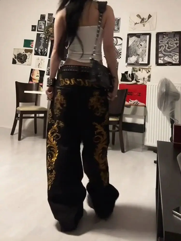 American Retro Dragon Print Straight Jeans Millennium Subculture Fashion Girl Jeans Harajuku Hip Hop Y2k Pants Baggy Jeans 250319