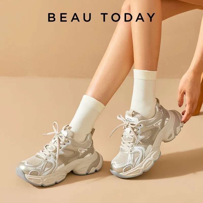 2025 With Box Designer shoes sneakers Women's mesh sneakers BEAUTODAY on thick sole