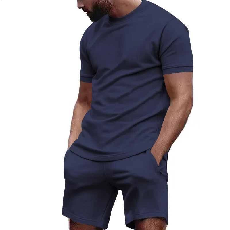 summer mens sportswear short sleeved T-shirt sports shorts Quick drying breathable and cool Fitness Fashion two-piece set 250319