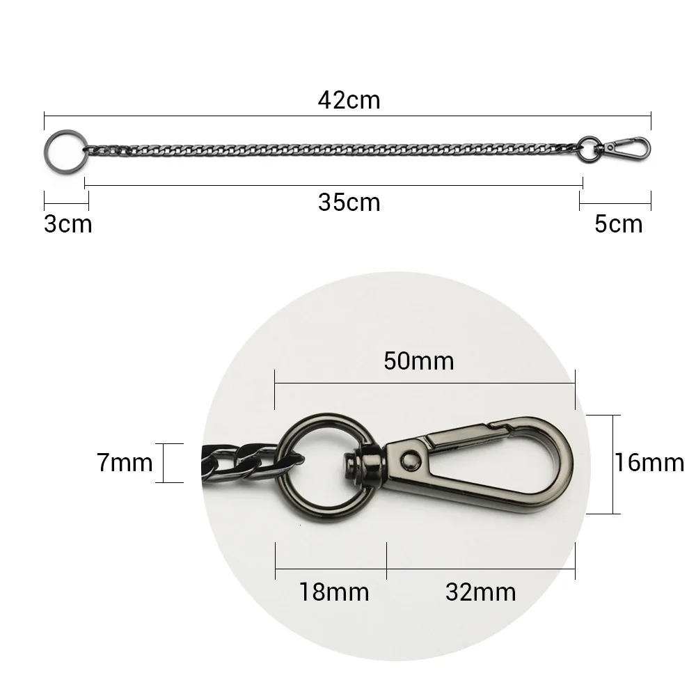 42CM Long Metal Keychain Wallet Belt Chain Rock Punk Trousers Hipster Pant Jean HipHop Jewelry Mens Key Ring Chain K414 250320