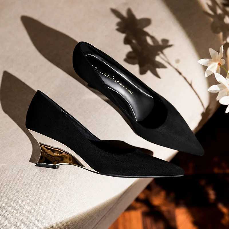 New leopard print high h for wen pointed toe wedge h sheepskin sexy shallow mouth single shoes Mary Jane shoes Y250319