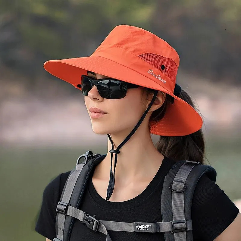 Xinbaoguan 100% Polyester Summer Outdoor Sun Hat Breathable Sun Hat Folding Sun Hat Female Ponytail Hole Fisherman Hat 250320