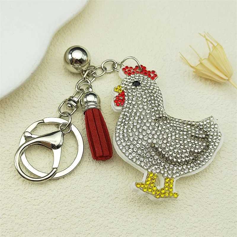 Cute Hen Chicken Egg Producer Keyring For Women Men Stainless Steel White Tassel People Friends Keychain Bag Jewelry GiftsXJ250319